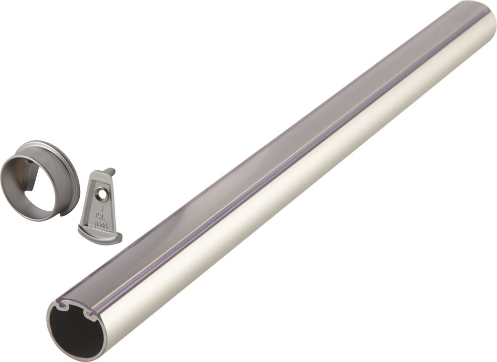 Häfele 801.42.257 TAG - Round Closet Rod with Supports, Synergy Elite Collection, Clear protective insert, Polished chrome, 29 3/4"