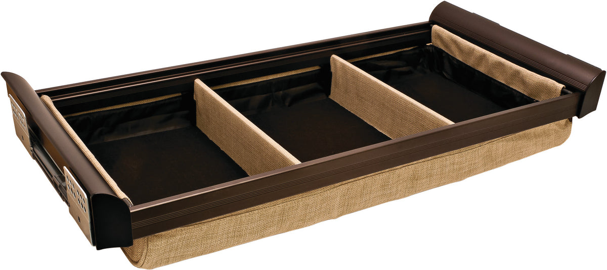 Häfele 807.77.012 TAG - Divided Lingerie Drawer, ENGAGE, Matte aluminum with slate fabric, 24" width