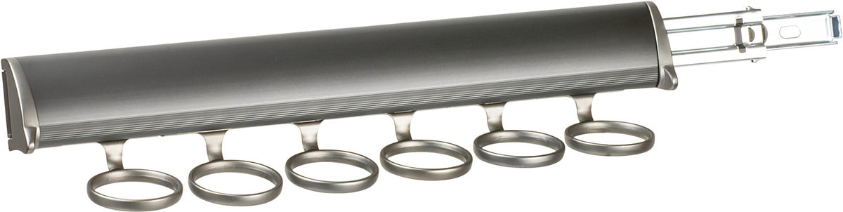 Häfele 807.67.423 TAG - Scarf Rack, Synergy Elite Collection, 6 Hook, 13 7/8", With full extension slide, Matte aluminum with chrome hooks and end caps