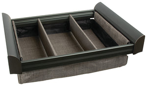 Häfele 807.77.012 TAG - Divided Lingerie Drawer, ENGAGE, Matte aluminum with slate fabric, 24" width