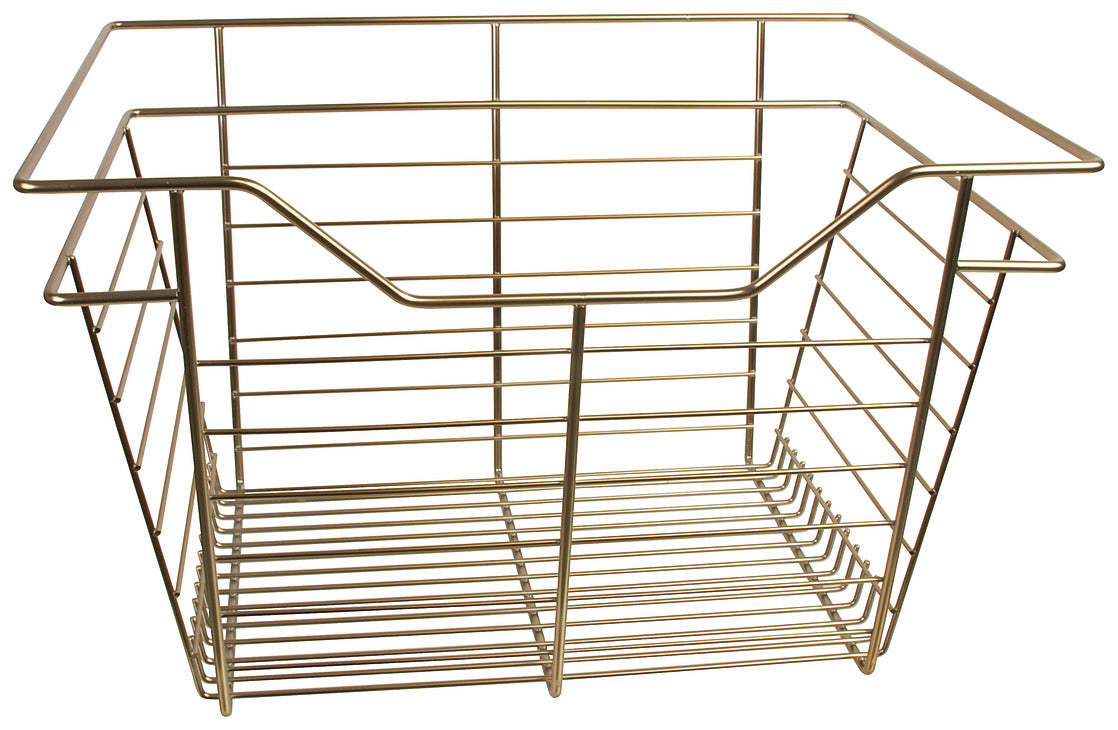 Häfele 547.40.858 Wire Closet Basket, with Full Extension Slides, Matte gold (powder-coated), 16" x 23" x 17", with zinc-plated 16" slides