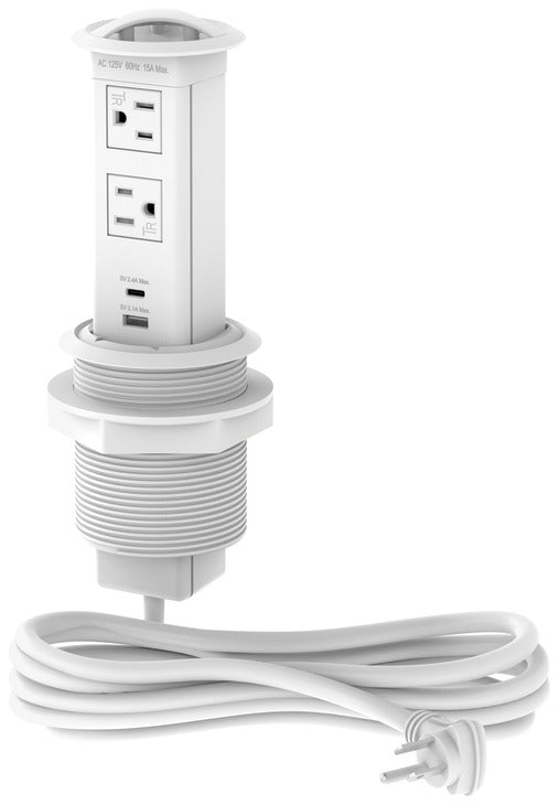 Häfele 822.99.360 Pop-Up Power Station, 2 AC Grounded Outlets, 2 USBs, 1 USB-A port @ 10.5 watts and 1 USB-C port @ 12 watts, white