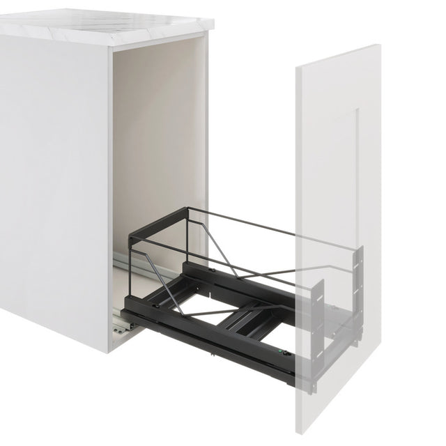 Häfele 502.57.360 Kesseböhmer - Waste Bin Pull-Out, Double Bin, Bottom Mounted, 2 x 28 qt bins, for 15" cabinet width, Anthracite