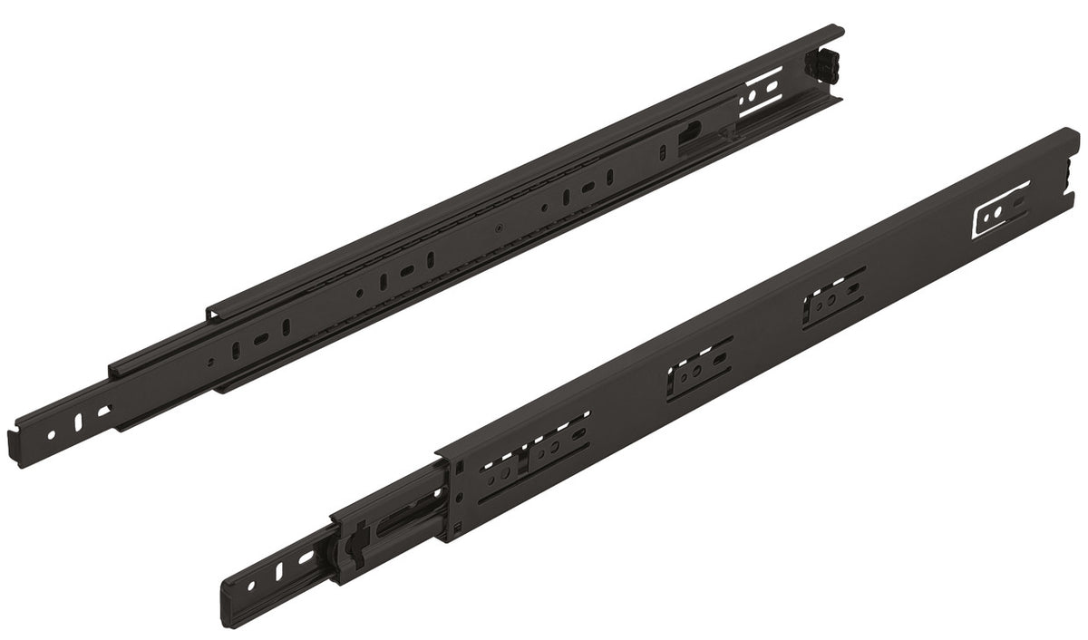 Häfele 432.21.370 Ball bearing runners, Matrix Runner BB A45, full extension, steel, side mounted, With hold-in device for holding in closed position, Black; 250 mm length