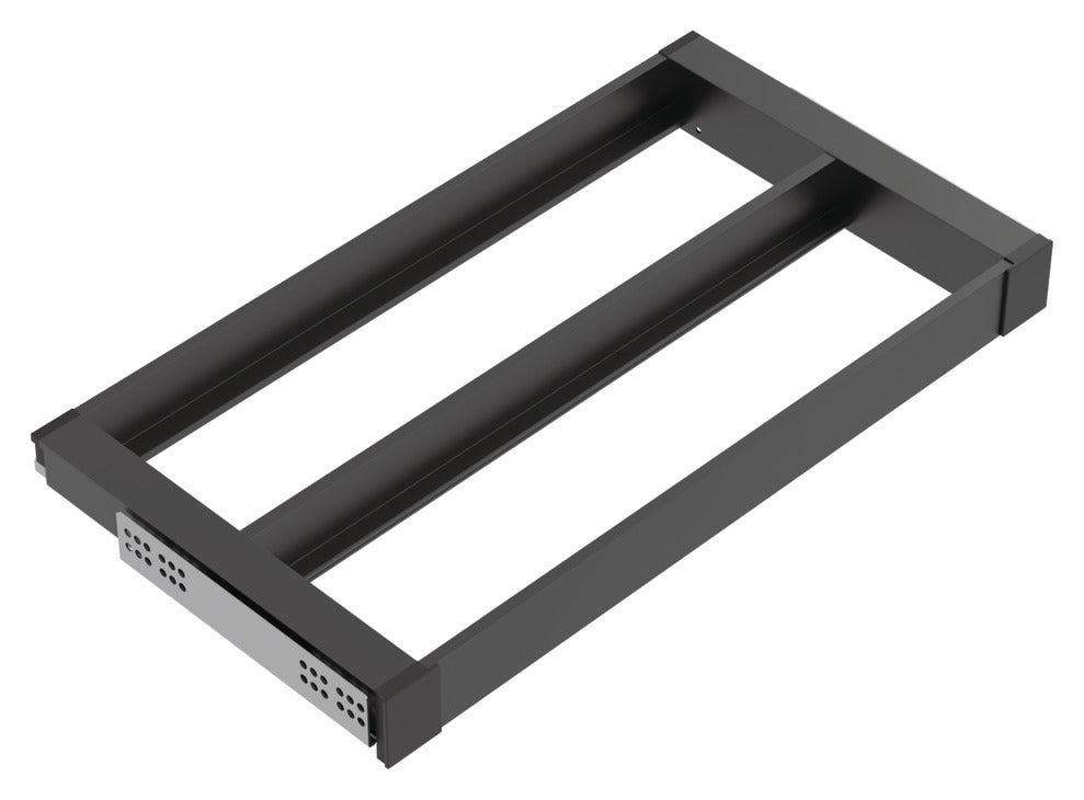Häfele 807.81.539 TAG - Pull-Out Tray Frame, Curate, 14" Depth, with two compartments, matte aluminum, 36" width