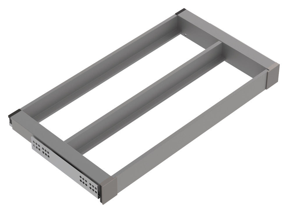 Häfele 807.81.579 TAG - Pull-Out Tray Frame, Curate, 14" Depth, with two compartments, slate gray, 24" width