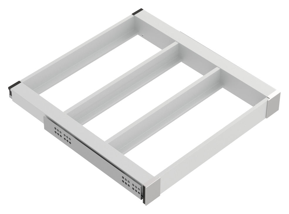 Häfele 807.81.544 TAG - Pull-Out Tray Frame, Curate, 20" Depth, with three compartments, matte aluminum, 18" width