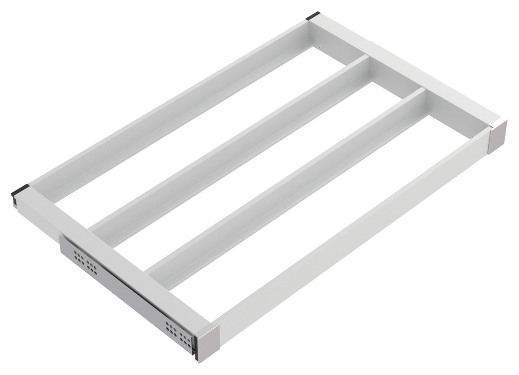 Häfele 807.81.544 TAG - Pull-Out Tray Frame, Curate, 20" Depth, with three compartments, matte aluminum, 18" width
