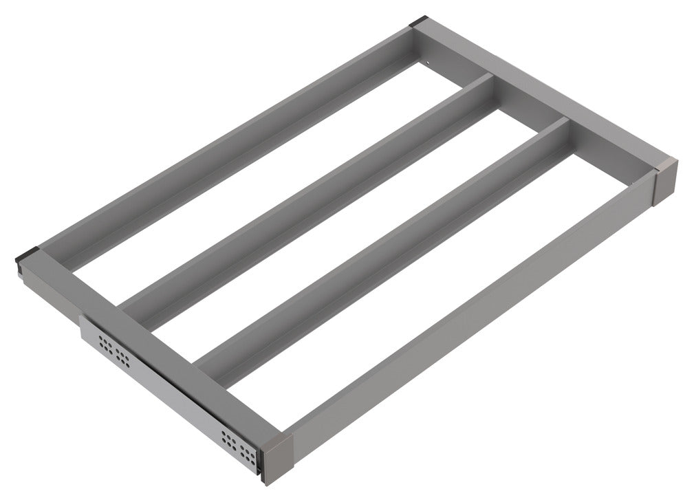 Häfele 807.81.544 TAG - Pull-Out Tray Frame, Curate, 20" Depth, with three compartments, matte aluminum, 18" width