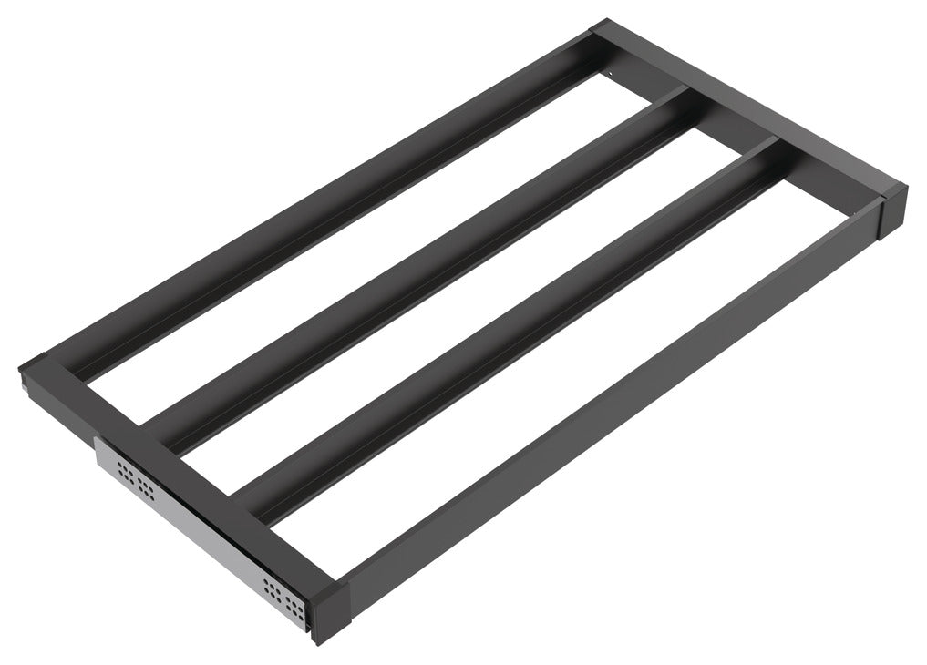 Häfele 807.81.582 TAG - Pull-Out Tray Frame, Curate, 20" Depth, with three compartments, black, 30" width