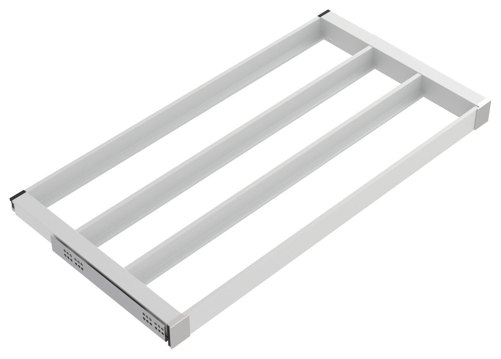Häfele 807.81.544 TAG - Pull-Out Tray Frame, Curate, 20" Depth, with three compartments, matte aluminum, 18" width
