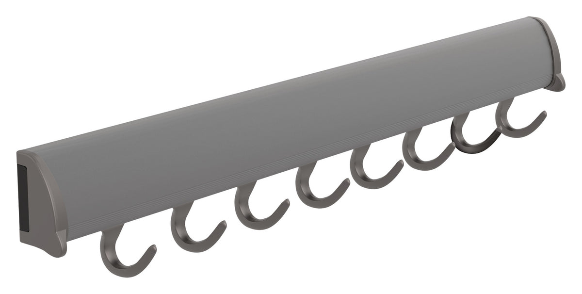 Häfele 807.67.263 TAG - Belt Rack, 11 15/-16" - 17 7/8" length, powder-coated aluminum, Matte nickel, 8 hooks, 17 7/8"