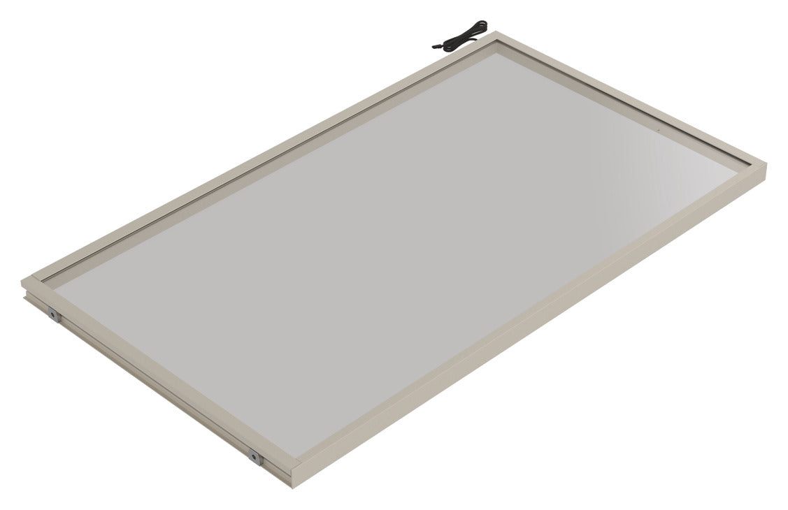 Häfele 807.76.346 TAG - Shelf, Illuminated Glass Shelf, powder-coated matte gold; 36" width; 13 3/4" depth; Warm white to cool white