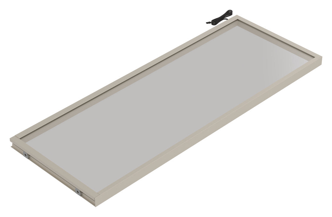 Häfele 807.76.345 TAG - Shelf, Illuminated Glass Shelf, powder-coated matte gold; 30" width; 13 3/4" depth; Warm white to cool white