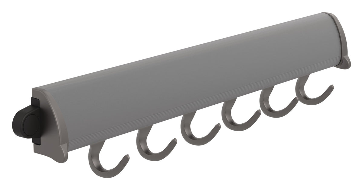 Häfele 807.67.270 TAG - Fixed Accessory Hooks, 14 1/8" - 17 7/8" length, powder-coated aluminum, Black, 8 hooks, 17 7/8"