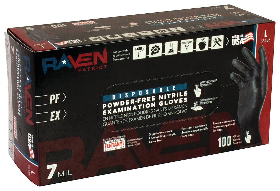 Häfele 007.64.007 Raven Patriot Gloves, Powder-Free Nitrile Examination, Size: M