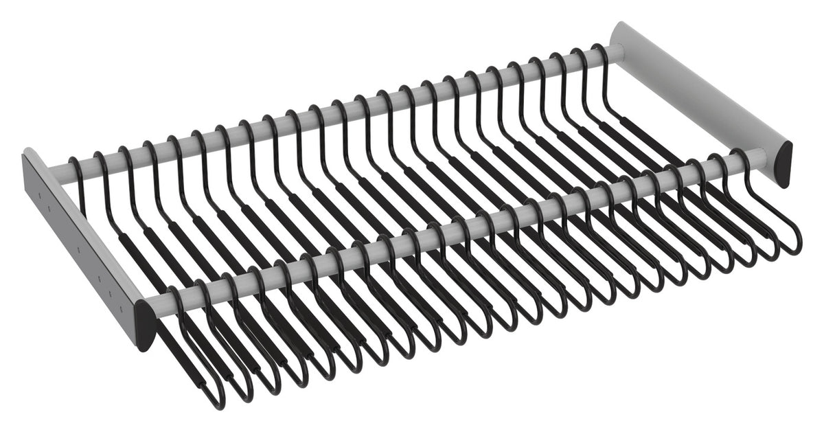 Häfele 805.58.439 TAG - Pants Rack Pull-out, with Hangers, powder-coated aluminum, matte nickel, 18" width