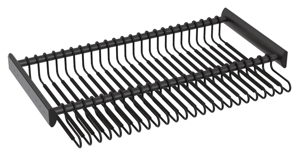 Häfele 805.58.440 TAG - Pants Rack Pull-out, with Hangers, powder-coated aluminum, black, 24" width