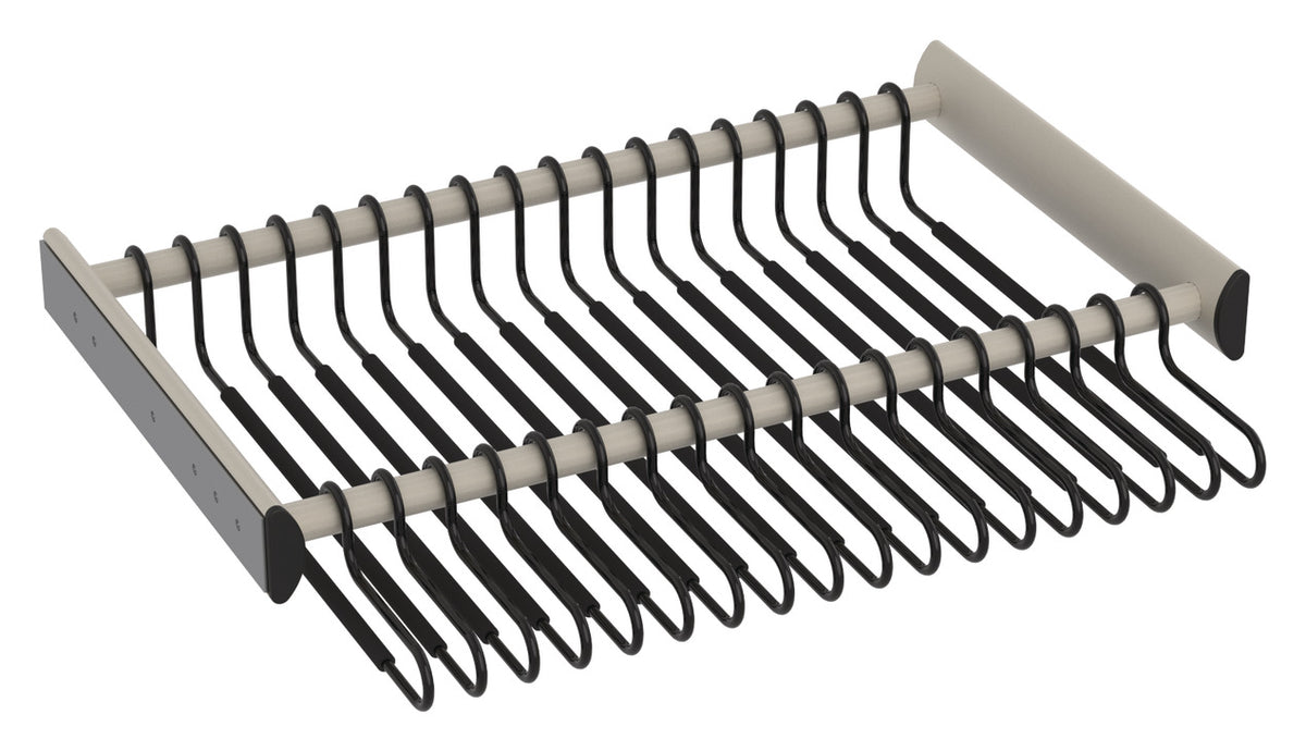Häfele 805.58.439 TAG - Pants Rack Pull-out, with Hangers, powder-coated aluminum, matte nickel, 18" width
