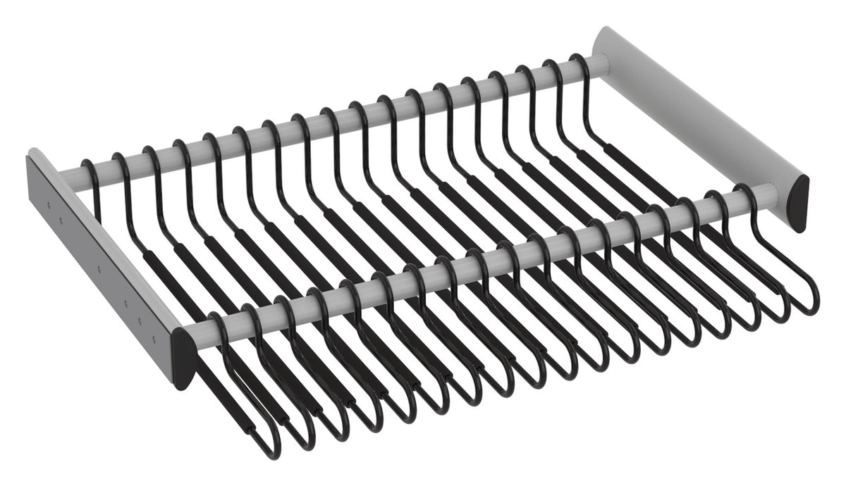 Häfele 805.58.445 TAG - Pants Rack Pull-out, with Hangers, powder-coated aluminum, matte nickel, 30" width
