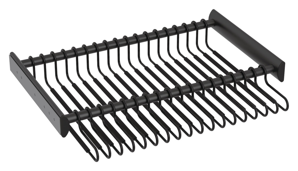 Häfele 805.58.439 TAG - Pants Rack Pull-out, with Hangers, powder-coated aluminum, matte nickel, 18" width