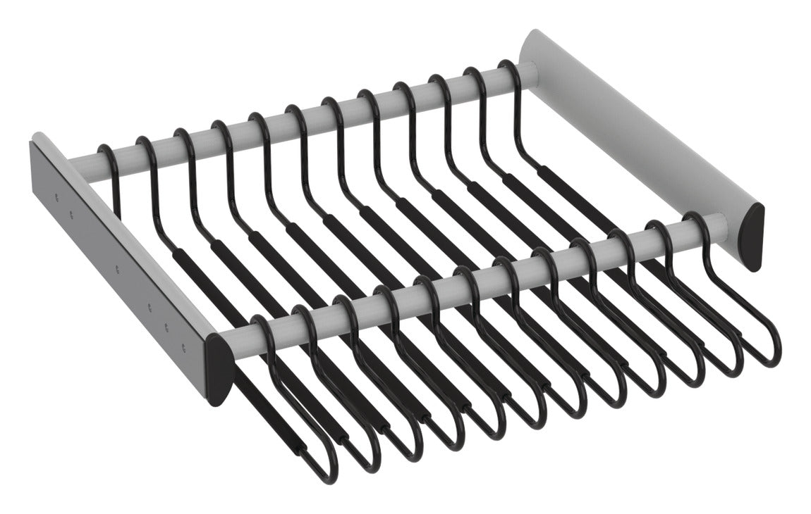 Häfele 805.58.440 TAG - Pants Rack Pull-out, with Hangers, powder-coated aluminum, black, 24" width