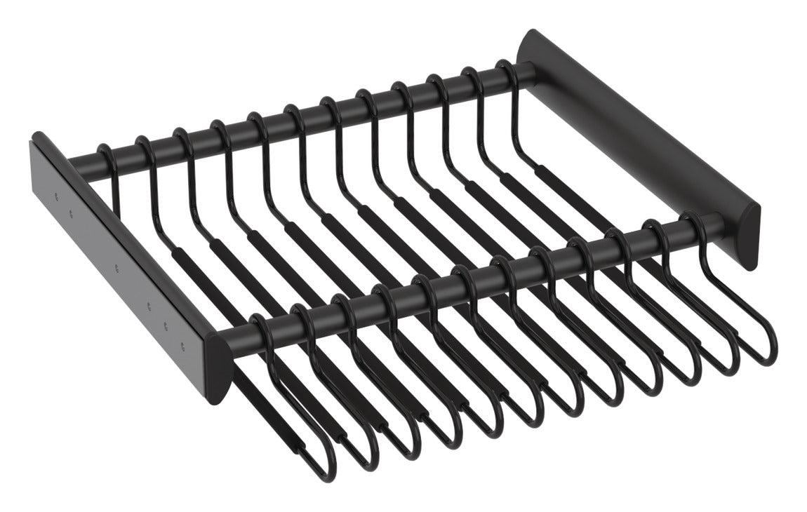 Häfele 805.58.442 TAG - Pants Rack Pull-out, with Hangers, powder-coated aluminum, matte nickel, 24" width