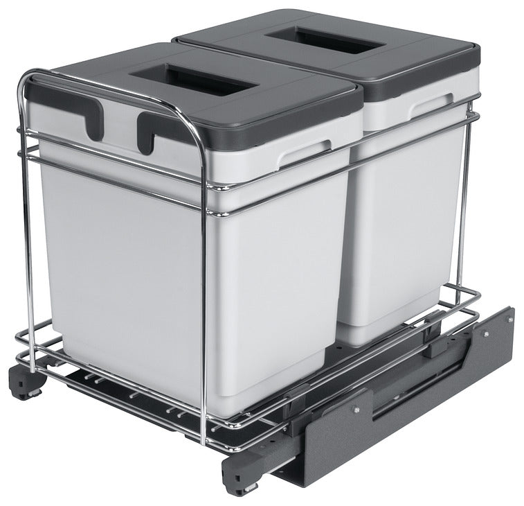 Häfele 503.00.528 Waste Bin Pull-Out, Double Bin, EZPAM Under Sink, 2 x 16 Qt, W x H: 18 7/16" x16", for under sink