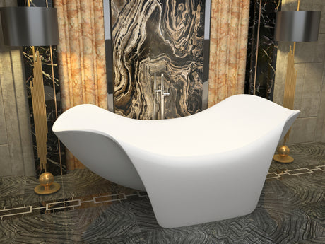 ANZZI FT-AZ512 Cielo 6.5 ft. Solid Surface Center Drain Freestanding Bathtub in Matte White