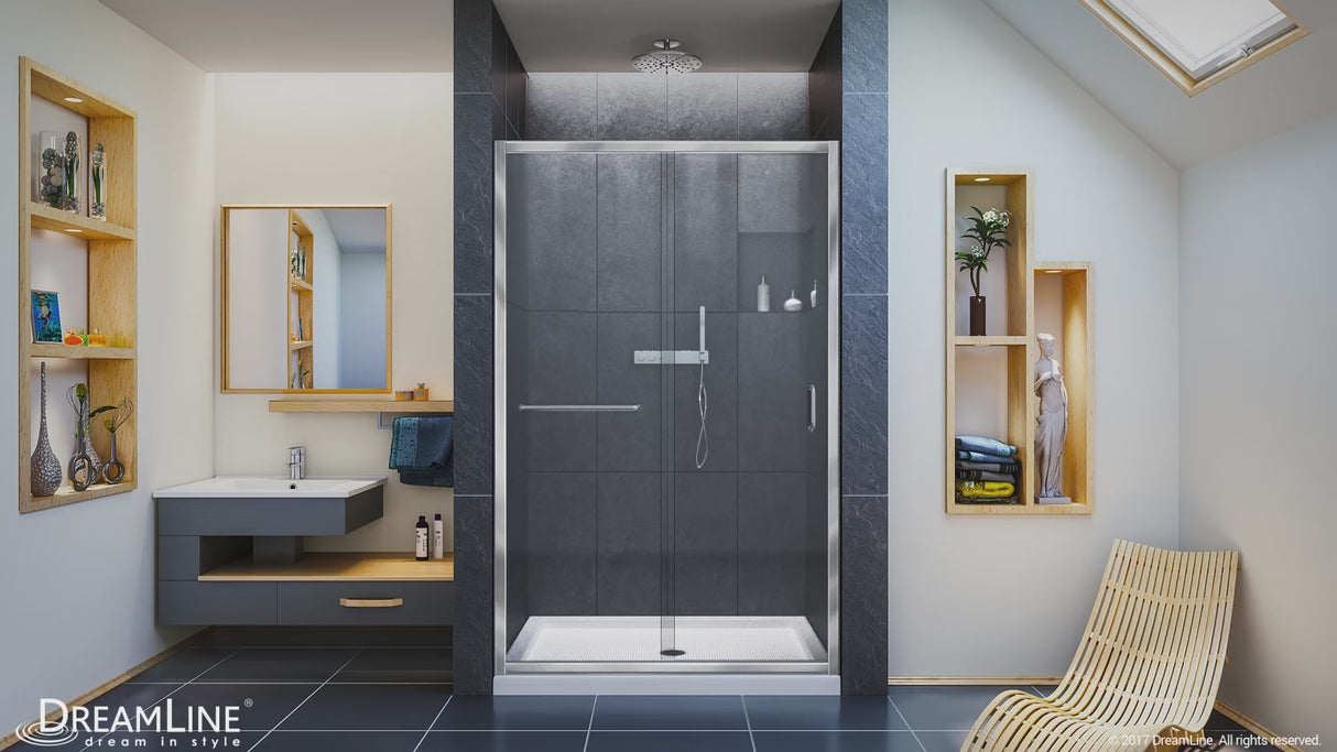 DreamLine Infinity-Z 44-48 in. W x 72 in. H Semi-Frameless Sliding Shower Door, Clear Glass in Oil Rubbed Bronze