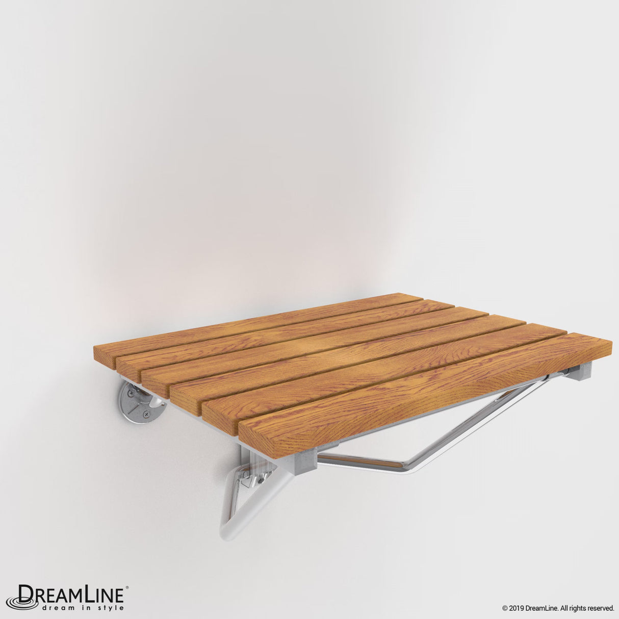 DreamLine Natural Teak Folding Shower Seat. ADA Compliant Shower Seat