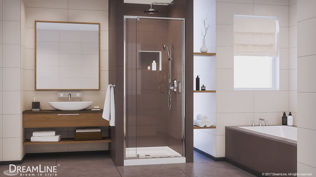 DreamLine Flex 32 in. D x 32 in. W x 76 3/4 in. H Semi-Frameless Shower Door in Chrome with White Base and Wall Kit