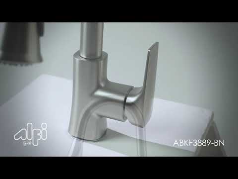 Brushed Nickel Square Gooseneck Pull Down Kitchen Faucet