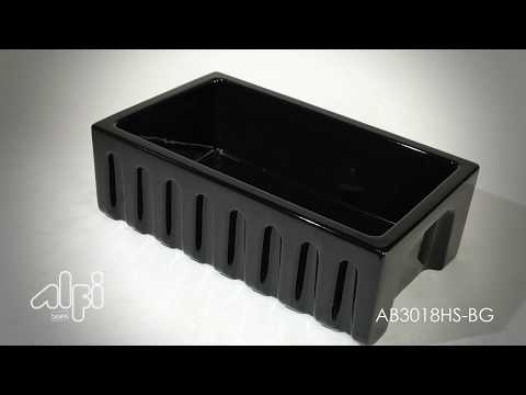 ALFI brand AB3018HS-BG 30" Black Gloss Reversible Smooth / Fluted Single Bowl Fireclay Farm Sink