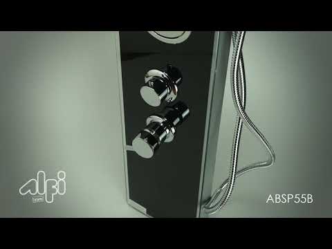 ALFI brand ABSP55B Black Glass Shower Panel with 2 Body Sprays and Rain Shower Head