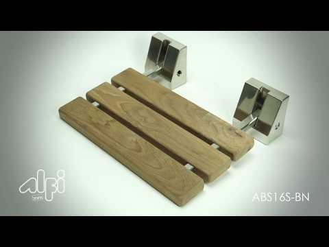 ALFI brand ABS16S-BN Brushed Nickel 16" Folding Teak Wood Shower Seat Bench
