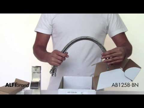 ALFI brand AB1258-BN Brushed Nickel Square Body Curved Spout Single Lever Bathroom Faucet