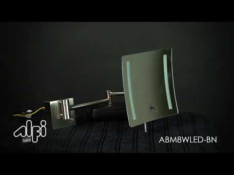 ALFI brand ABM8WLED-BN Brushed Nickel Wall Mount Square 8" 5x Magnifying Cosmetic Mirror with Light