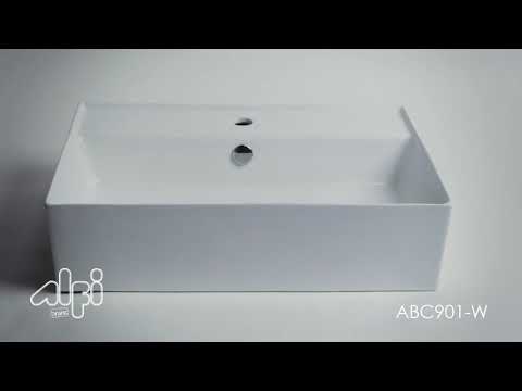 ALFI brand ABC901-W White 24" Modern Rectangular Above Mount Ceramic Sink with Faucet Hole