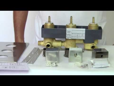 ALFI brand AB2801-BN Brushed Nickel Concealed 3-Way Thermostatic Valve Shower Mixer Square Knobs