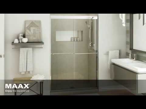 MAAX 135665-978-172-000 Aura 55-59 x 71 in. 6 mm Sliding Shower Door for Alcove Installation with Frosted glass in Dark Bronze