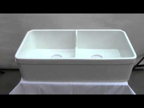 ALFI brand AB5123-W White 32" Short Wall Double Bowl  Lip Apron Fireclay Farmhouse Kitchen Sink