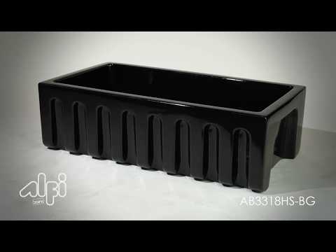 ALFI brand AB3318HS-BG Black Gloss 33" x 18" Reversible Fluted / Smooth Fireclay Farm Sink