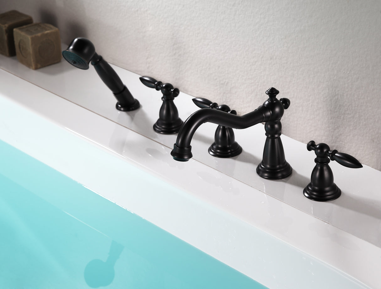 ANZZI FR-AZ091ORB Patriarch 2-Handle Deck-Mount Roman Tub Faucet with Handheld Sprayer in Oil Rubbed Bronze