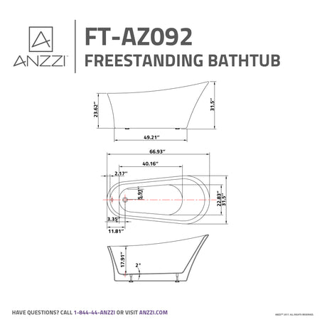 ANZZI FT-AZ092 Maple Series 5.58 ft. Freestanding Bathtub in White