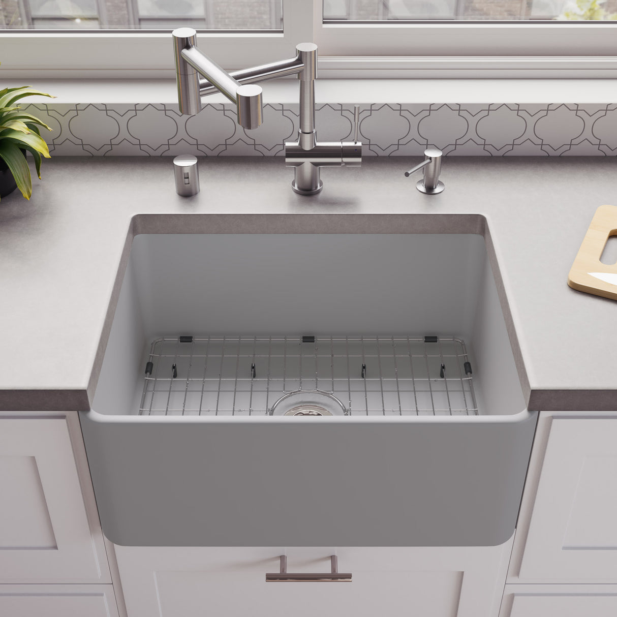 Gray Matte Smooth Apron 24" x 18" Single Bowl Fireclay Farm Sink