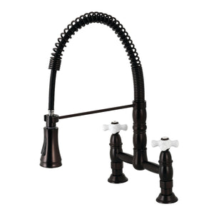 Gourmetier GS1275PX Heritage Two-Handle Deck-Mount Pull-Down Sprayer Kitchen Faucet, Oil Rubbed Bronze