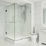 VIGO Pacifica 48.125 W x 70.75 H Frameless Hinged Shower Enclosure in Brushed Nickel with shower base and handle VG6012BNCL36WR