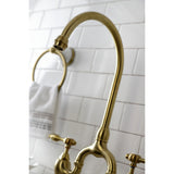 Kingston Brass KS7797TALBS Tudor Bridge Kitchen Faucet with Brass Sprayer, Brushed Brass