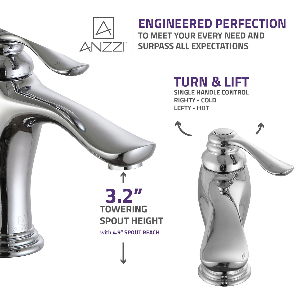 ANZZI L-AZ104CH Anfore Single Hole Single Handle Bathroom Faucet in Polished Chrome